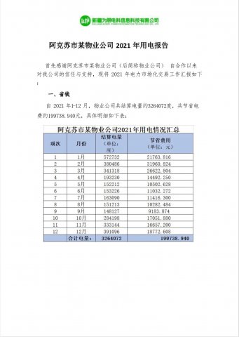 阿克苏市某物业公司2021年用电报告